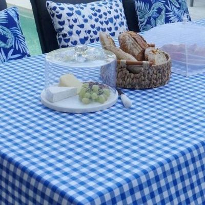 Stain Resistant Tablecloth &ndash; Gingham Blue