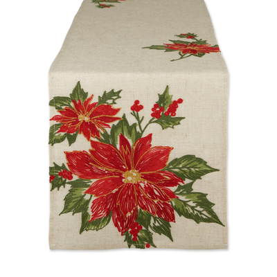 Design Imports Table Runner-Poinsettia &amp; Holly