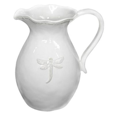 French Country Dragonfly Stoneware White Jug