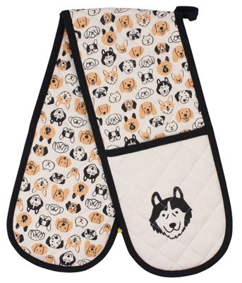 Hot House Printed Double Oven Mitt - Dog Look