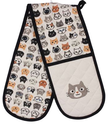 Hot House Printed Double Oven Mitt - Cat Look