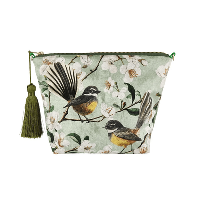 100% NZ Chatty Fantails Velvet Cosmetic Bag