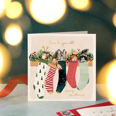 Animals in Stockings Love To You All Christmas Card