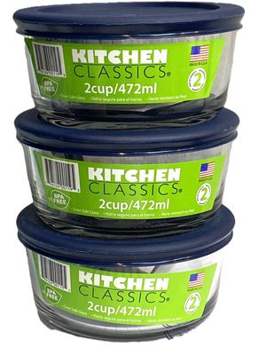 Kitchen Classics Round Glass Container W/Blue Lid