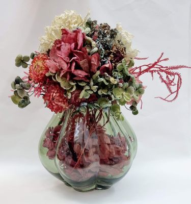 Olive Green Glass Vase &amp; Posy | Dried Flowers