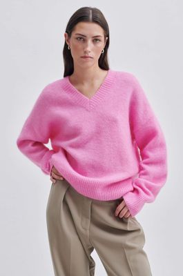 Second Female Brook Knit Loose V-Neck - Pink