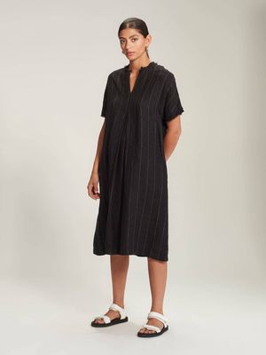 Caroline Sills Adara Pinstripe Dress - Black/Ivory