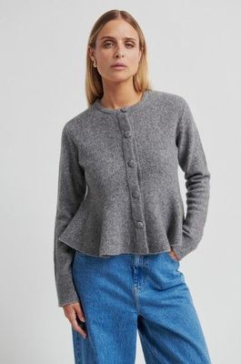 Second Female Hiva Peplum Knit Cardigan - Mid Grey Melange