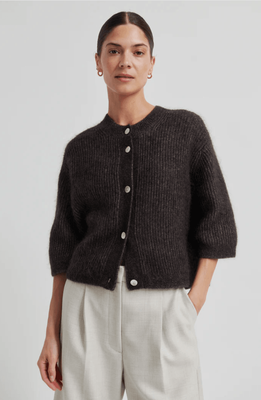 Second Female Andrea Knit Rib Cardigan - Chocolate Torte