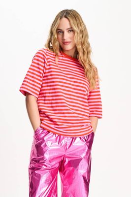 Pom Amsterdam Stripe Tee - Orange/Pink