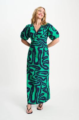 Pom Amsterdam Poplin Waves Dress - Green