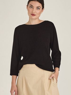 Caroline Sills Crinkle Boatneck -  Black