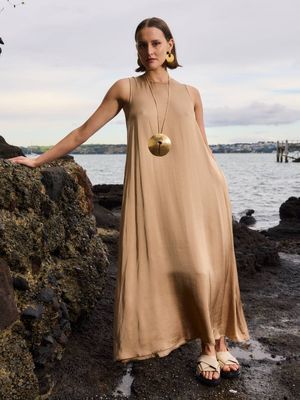 Caroline Sills Dakota Satin Dress - Latte