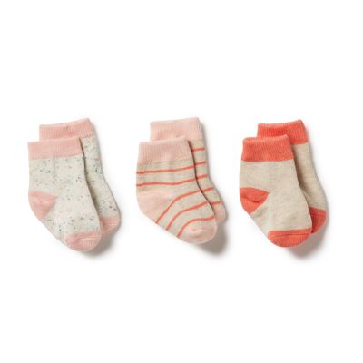 Organic 3 Pack Baby Socks - Silver Peony/Fog/Coral