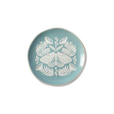 Moth on Blue Stoneware Plate