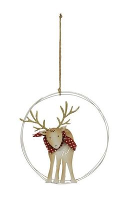 Hanging Metal Deer in Wreath  with Red Scarf