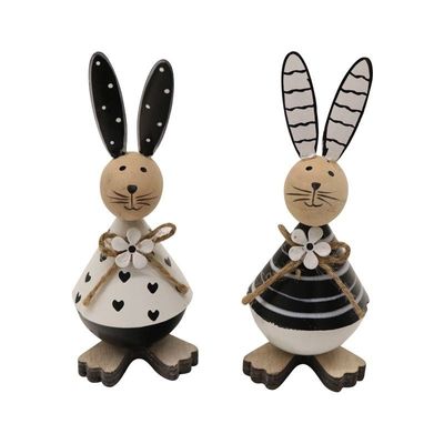 Black &amp; White Wooden Bunny