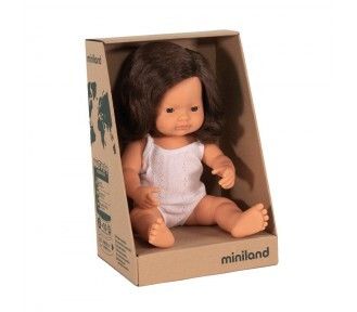 Miniland Doll - Anatomically Correct Baby, Caucasian Girl, Brunette, 38 cm