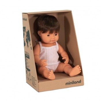 Miniland Doll - Anatomically Correct Baby, Caucasian Boy, Brunette 38 cm