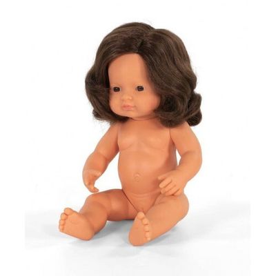 Miniland Doll - Anatomically Correct Baby, Caucasian Girl, Brunette 38 cm UNDRESSED