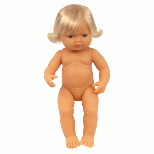 Miniland Doll - Anatomically Correct Baby, Caucasian Girl, Blonde 38 cm UNDRESSED