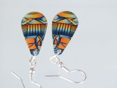 Abstract graphic design resin earrings.