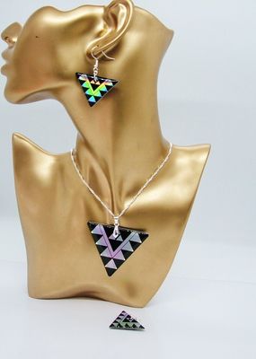 Triangle holographic necklace &amp; earring set