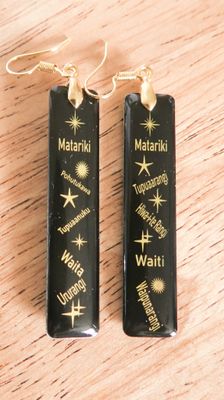 Matariki gold and black earrings