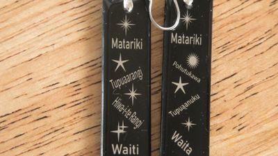 Matariki graphic design silver and black earrings