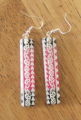Graphic design resin earrings black red and white