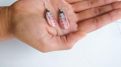 New Zealand indigenous graphic design resin earrings.