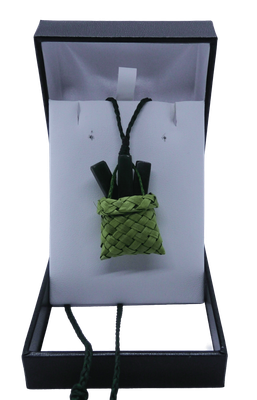 Pounamu greenstone Harakeke flax Kete basket necklace