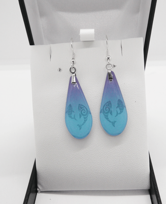 Aqua resin earring mother and baby whale