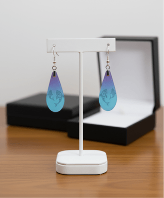 Aqua resin earring mother and baby whale