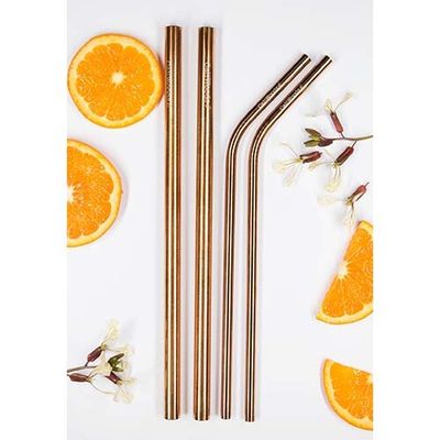 Caliwoods | Reusable Straws Rose Gold 2x smoothie, 2xdrinking + brush