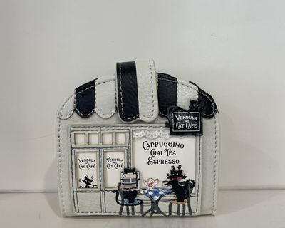 Vendula Cat Cafe Black and White Clipper Coin/Card Wallet