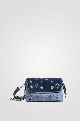 DESIGUAL Sling Bag Boho Embroidered Cloth Blue crossbody