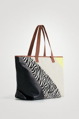 SALE - (Was $249) Desigual Zebra/Neon Patchwork Shopper