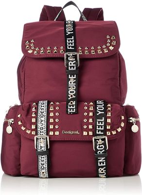 SALE - (Was $249) Desigual - Burgundy Big Backpack With Stud Detailing &amp; White Wording