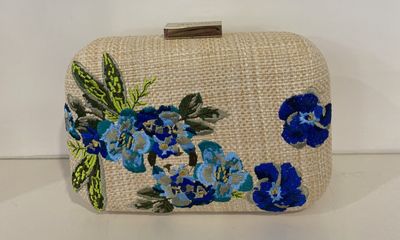 SALE - (Was $129) Olga Berg Blue Floral Embroidered Clutch