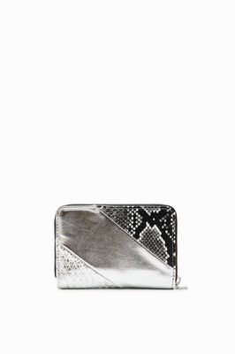 Desigual Metallic Silver/Snake Patchwork Small Wallet