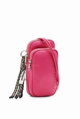 Desigual Pink Phone Crossbody Bag With Tassel Key Chain