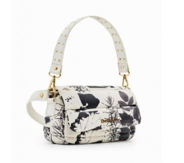 Desigual Black &amp; Cream Floral Small Crossbody With Top Flap