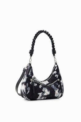 Desigual Black with Grey/White Camo Small Curved Crossbody Bag With 2 Straps