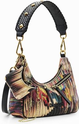 Desigual Multi Coloured Small Curved Crossbody Bag With Studded Strap &amp; Coin Purse