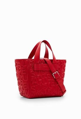Desigual Red Medium Tote Bag With Embossed Letters