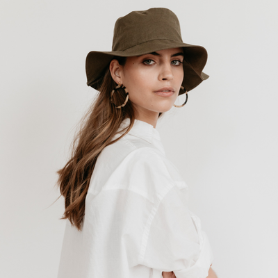 Sophie Linen Bucket Hat - Khaki
