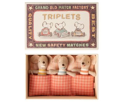 Maileg Baby Mice Triplets in a matchbox