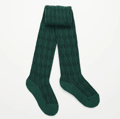 Lamington Merino Wool Tights Cable Knit - Forest