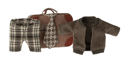 Maileg Jacket, Pants &amp; Tie in Suitcase (For Grandpa Mouse)